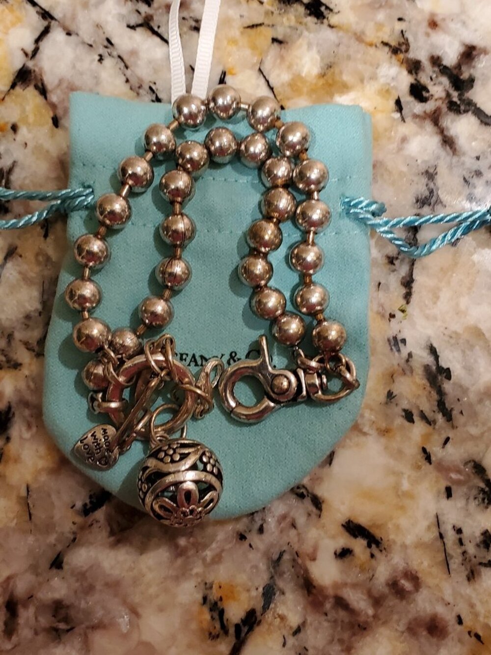 Double Strand Ball Silver Charm Bracelet Plunder Costume w/ Heart, Star Ball